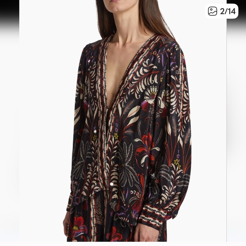 Farm Rio Floral V-Neck Blouse L